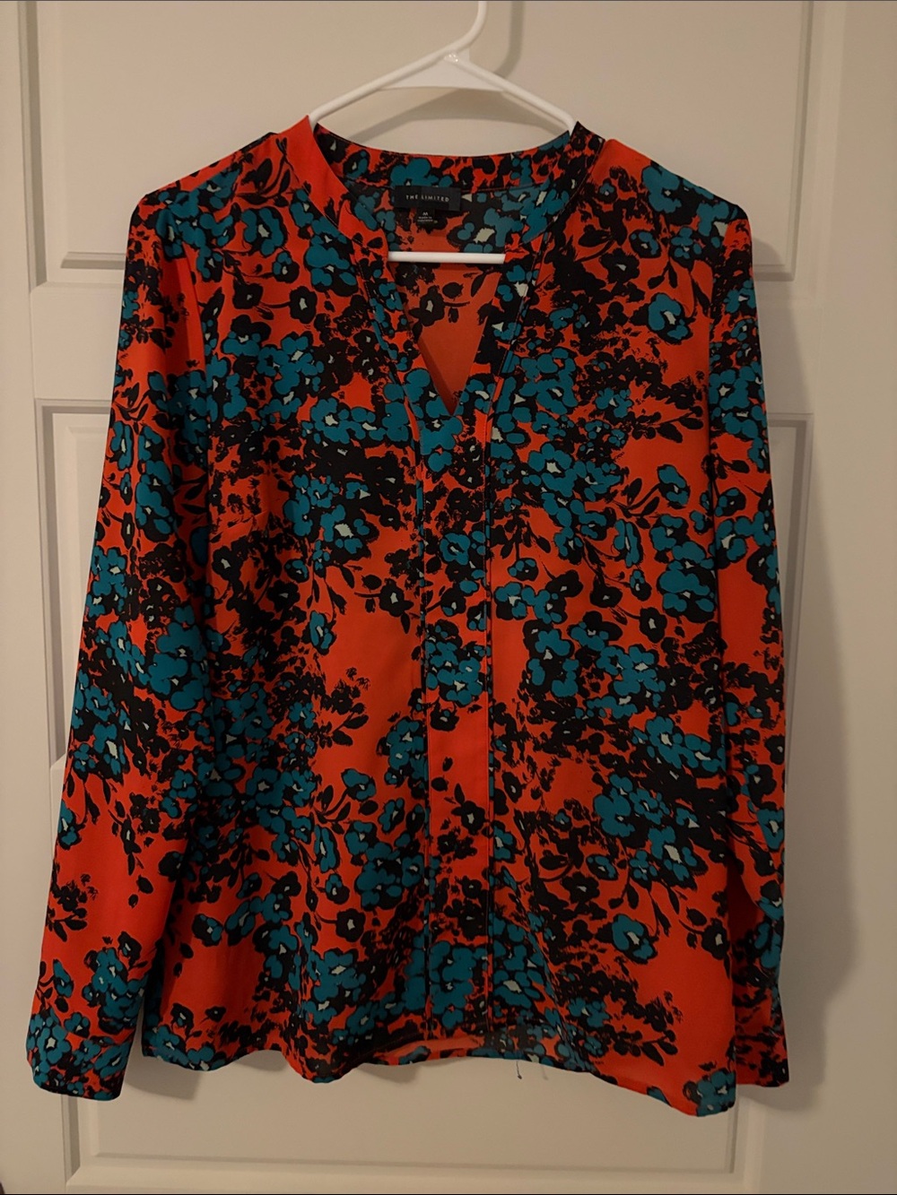 Orange & Teal Floral V-Neck Blouse
